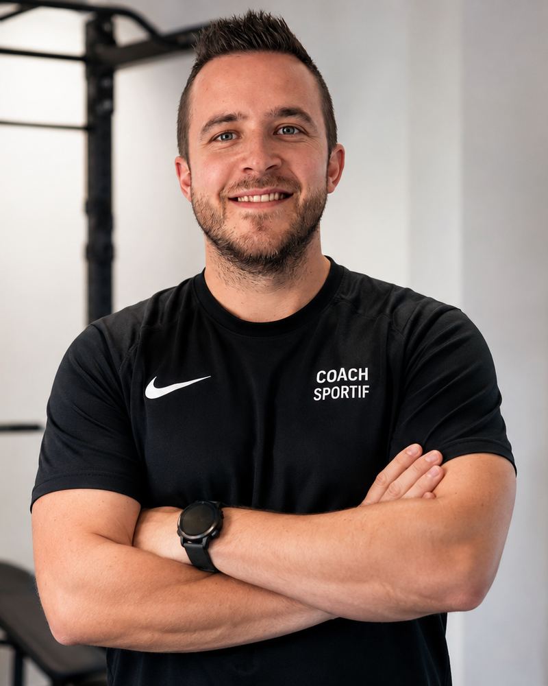 Romain Engrand, coach sportif à domicile à Rouen, bras croisés en salle d'entraînement